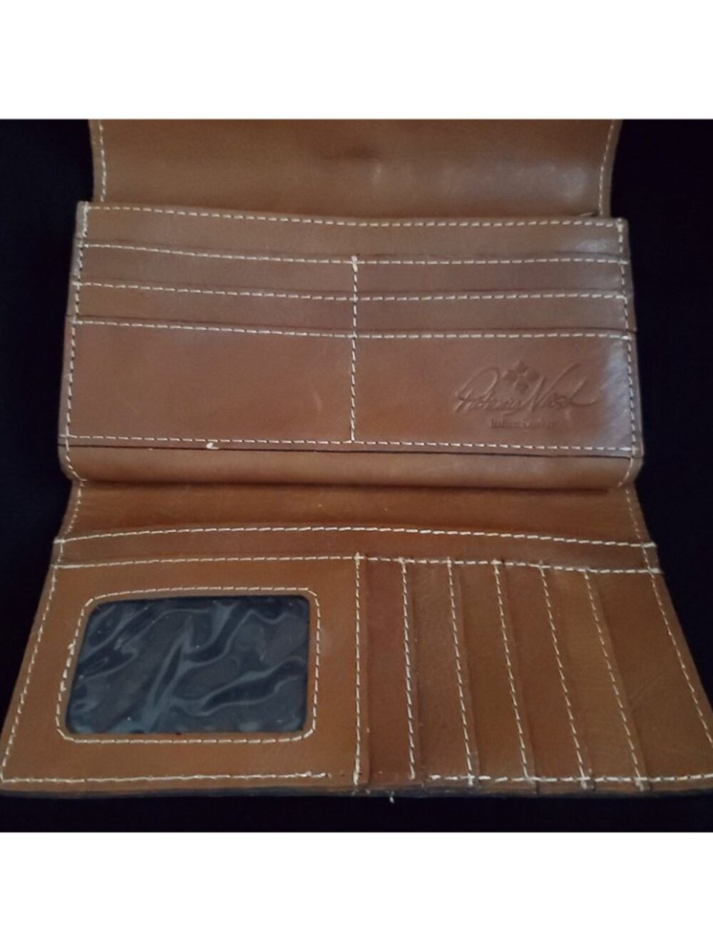 Patricia Nash Trifold Wallet Clutch Card Organizer Floral Leather Brown Red - Picture 4 of 5